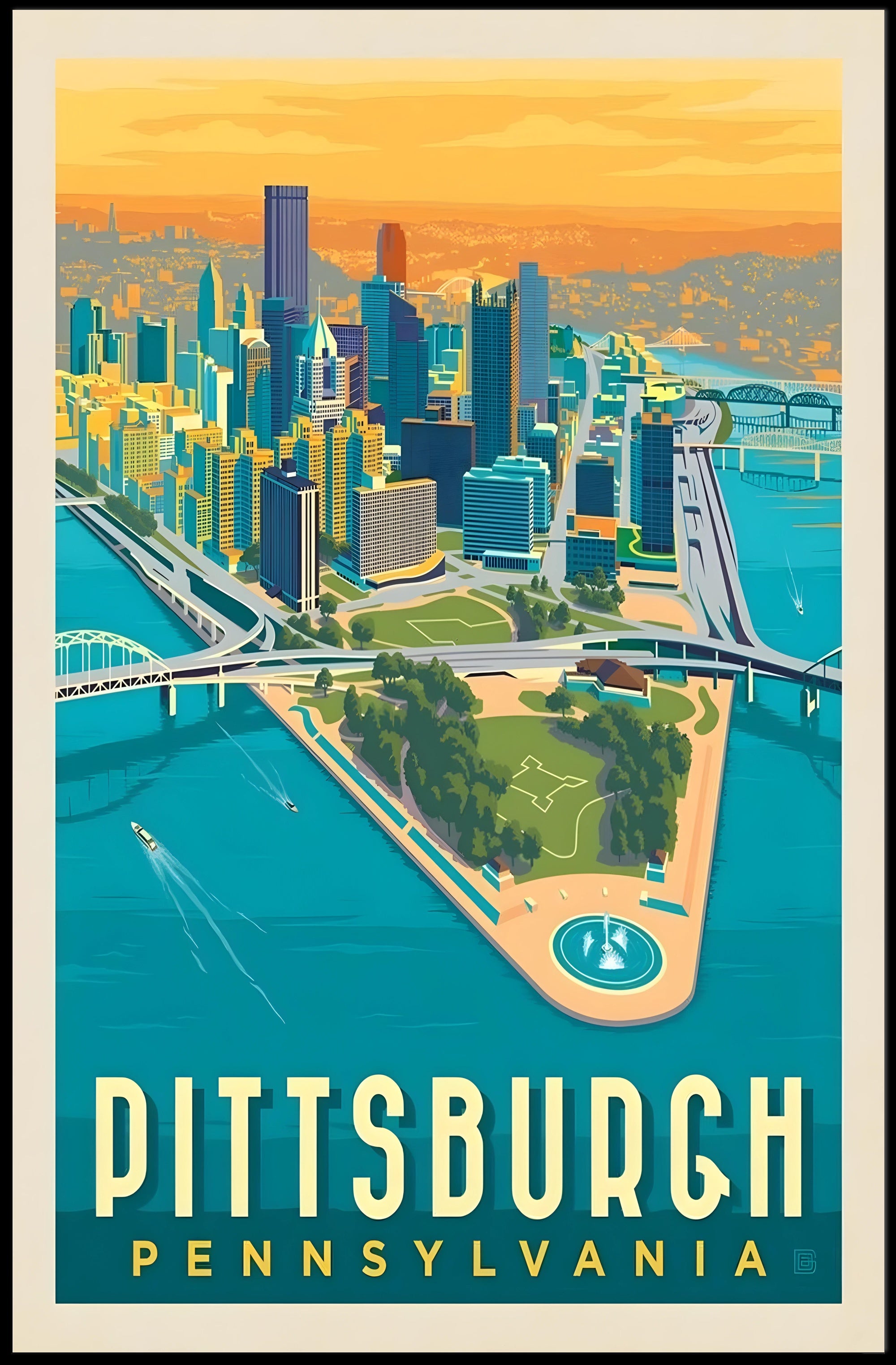 Pittsburgh Skyline Retro Travel Poster PosterGoat