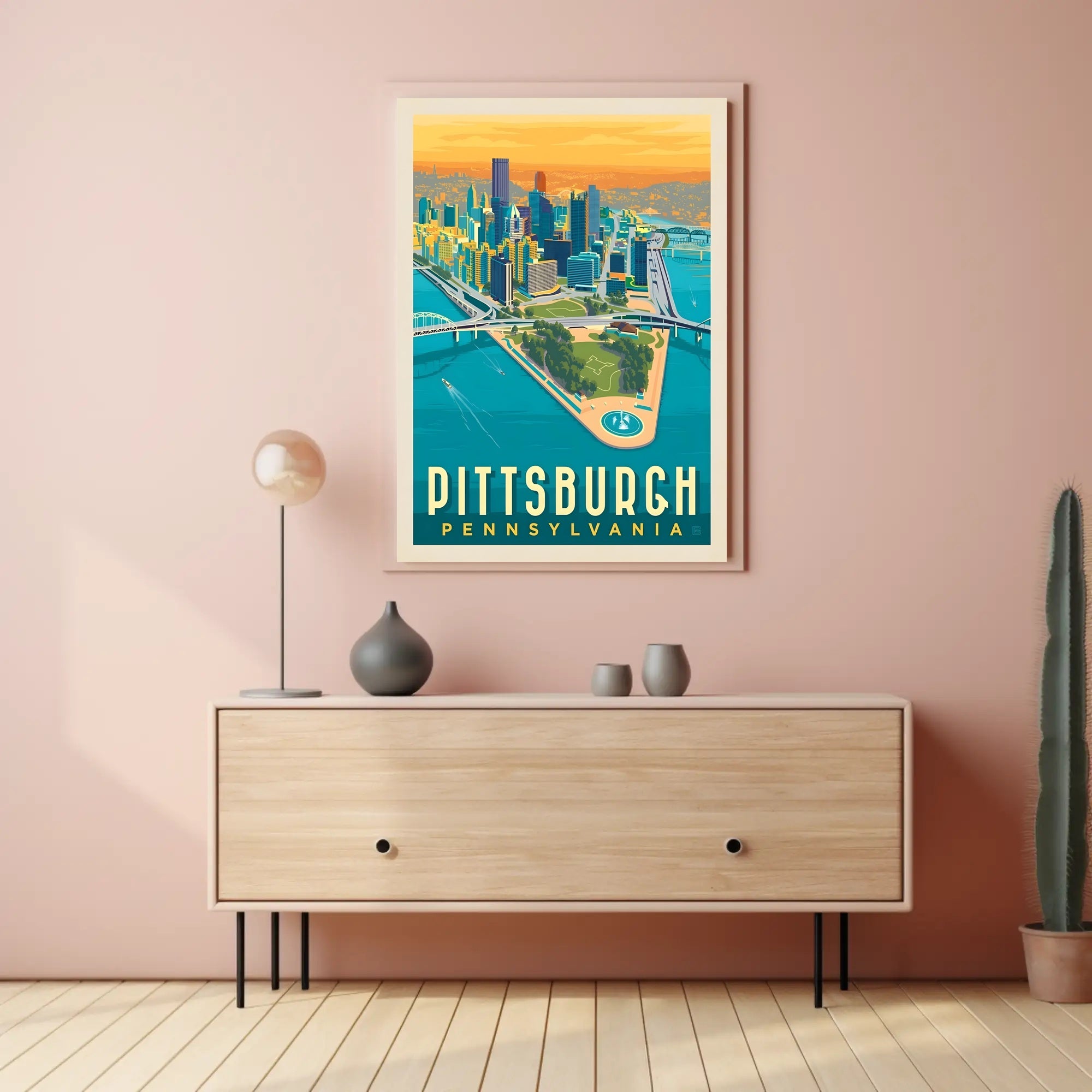 Pittsburgh Skyline Retro Travel Poster PosterGoat
