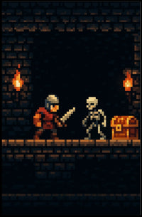 Pixel Art Knight vs Skeleton Fantasy or Mythology Poster PosterGoat