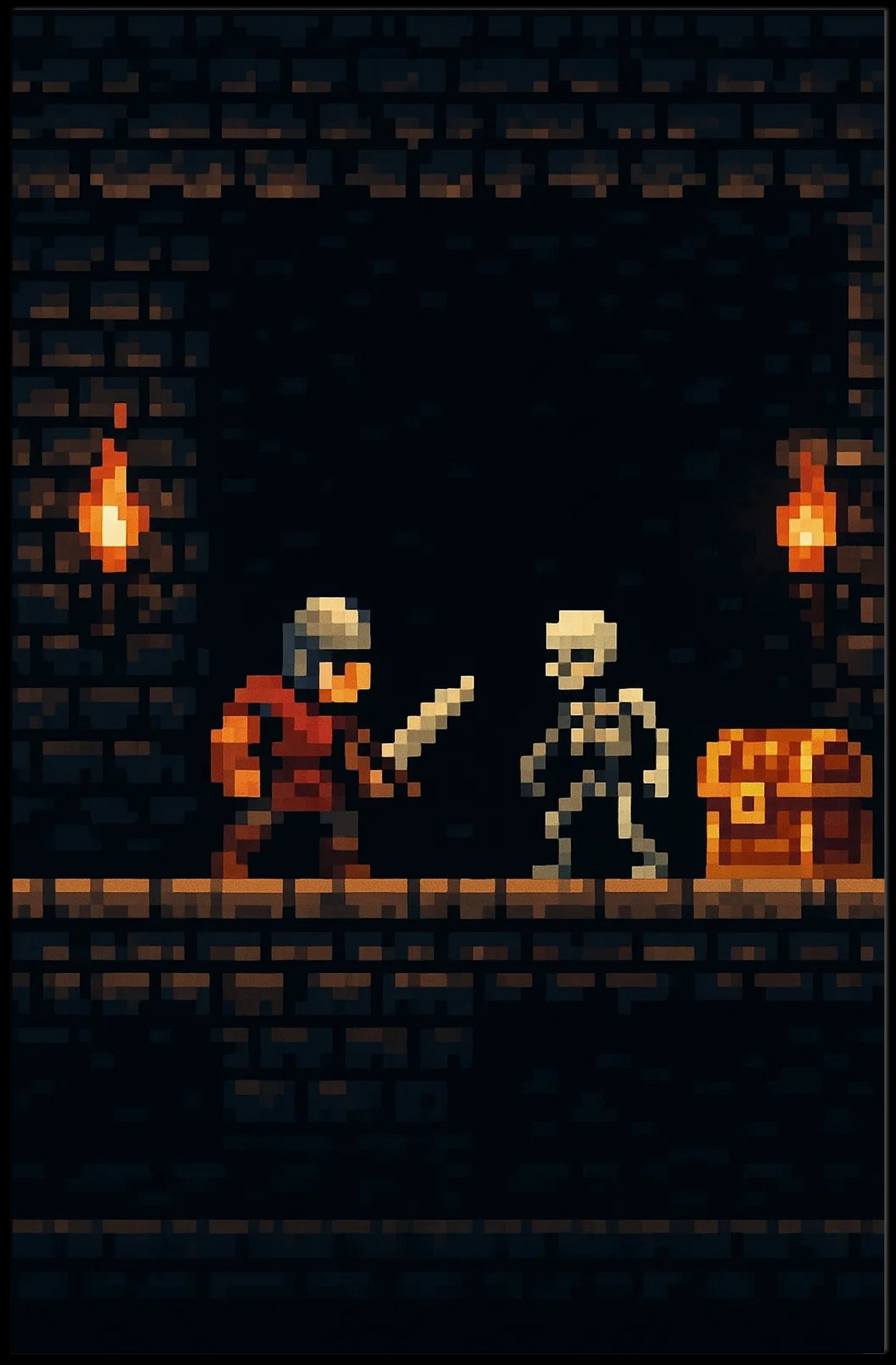 Pixel Art Knight vs Skeleton Fantasy or Mythology Poster PosterGoat