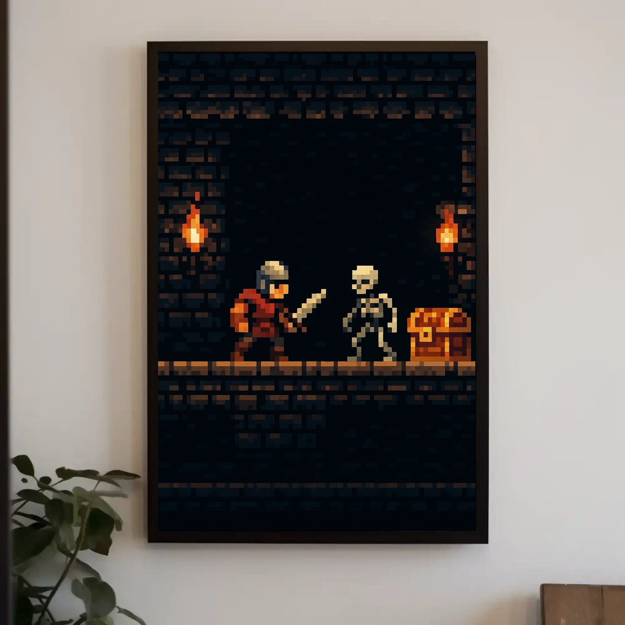Pixel Art Knight vs Skeleton Fantasy or Mythology Poster PosterGoat