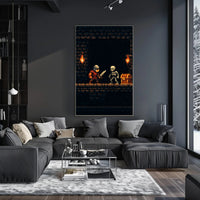 Pixel Art Knight vs Skeleton Fantasy or Mythology Poster PosterGoat