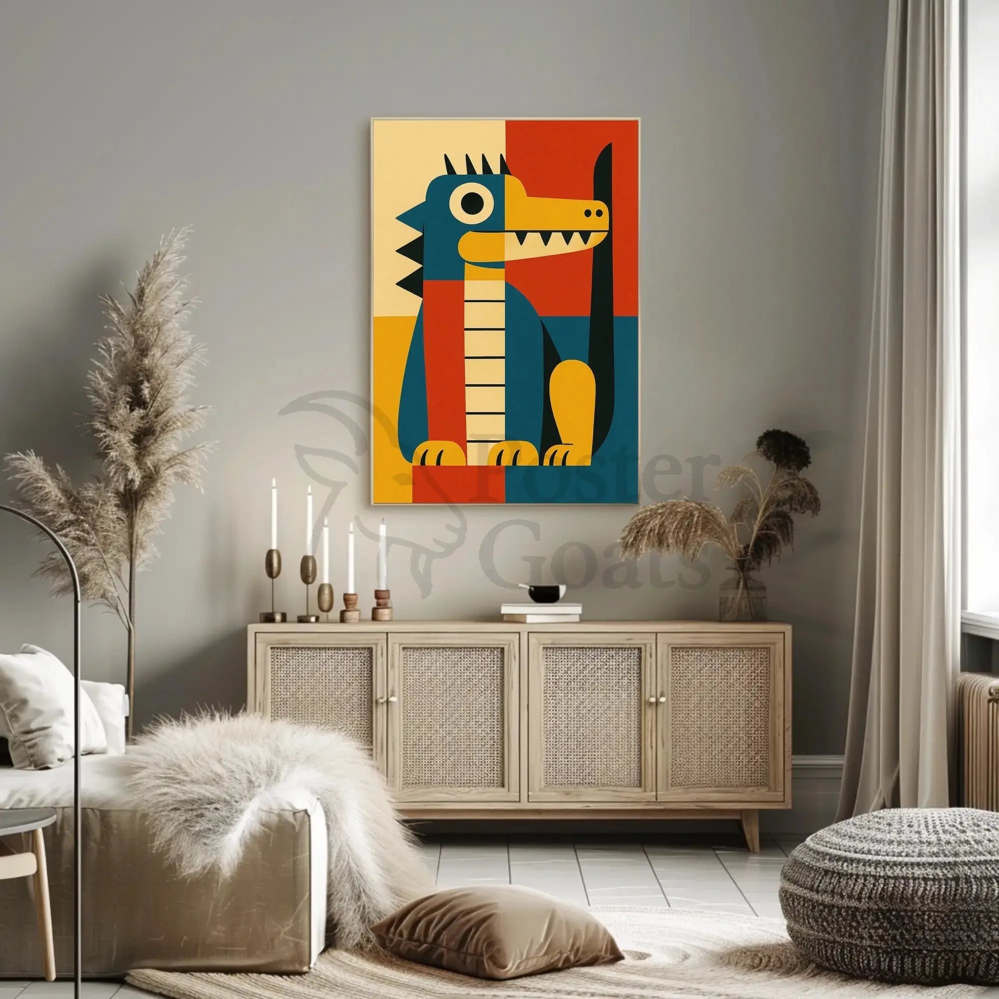 Playful Cartoon Animal Geometric Art Animal Poster PosterGoat
