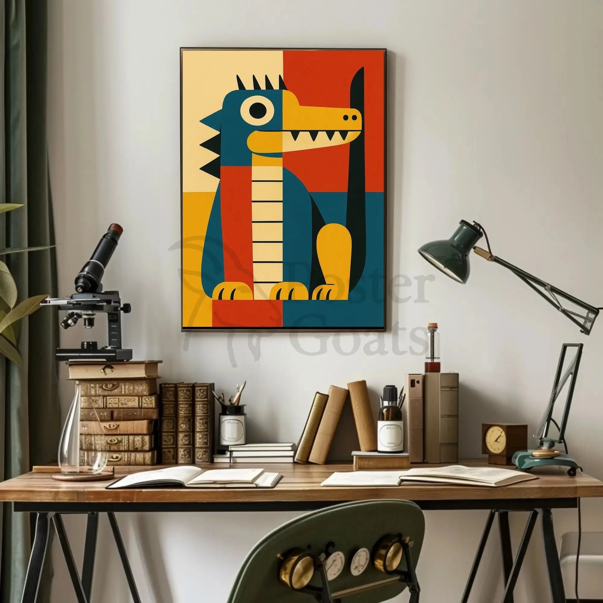 Playful Cartoon Animal Geometric Art Animal Poster PosterGoat