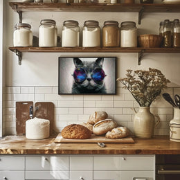 Playful Cat with Sunglasses Animal Poster PosterGoat