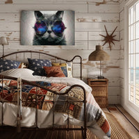 Playful Cat with Sunglasses Animal Poster PosterGoat