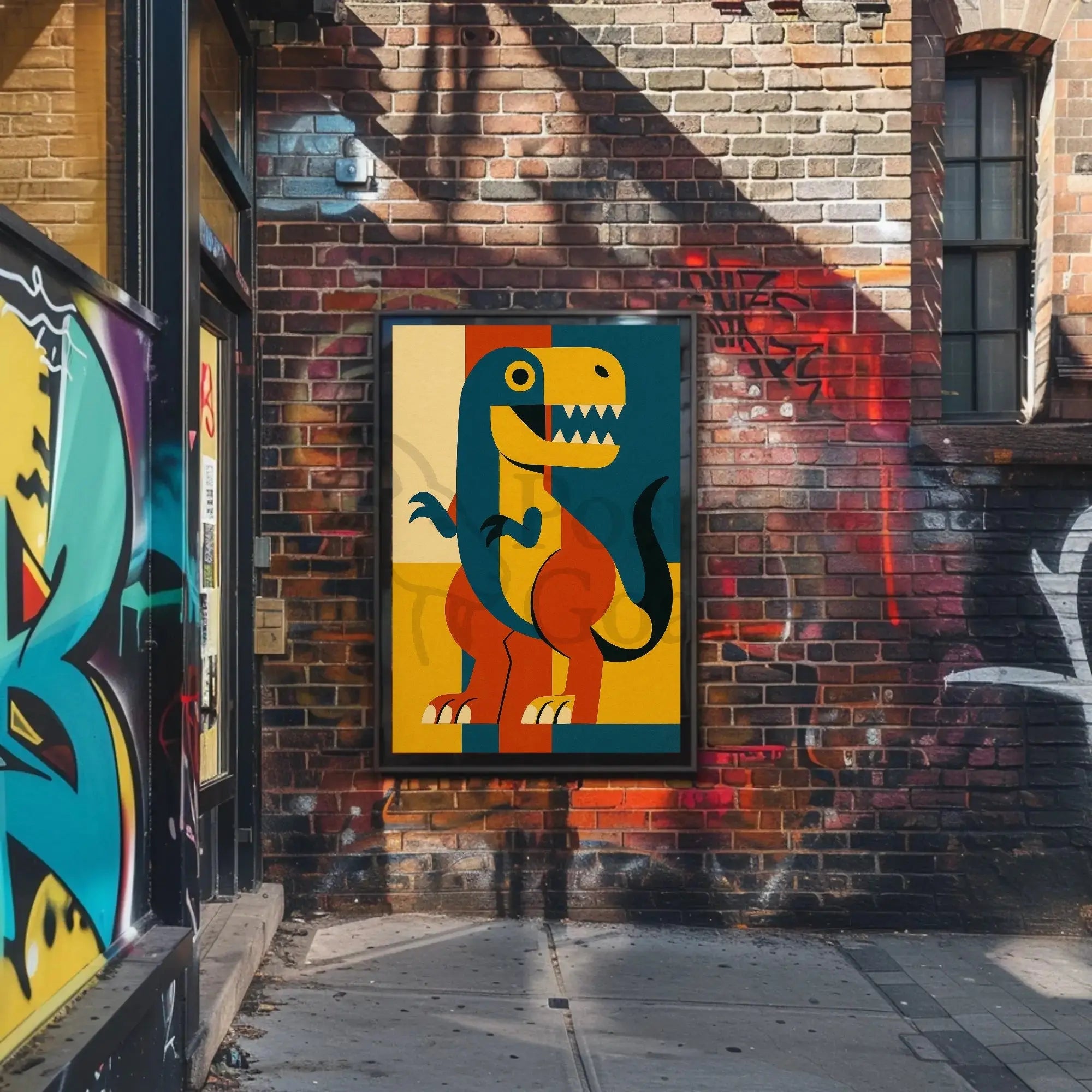 Playful Dinosaur Geometric Design Animal Poster PosterGoat