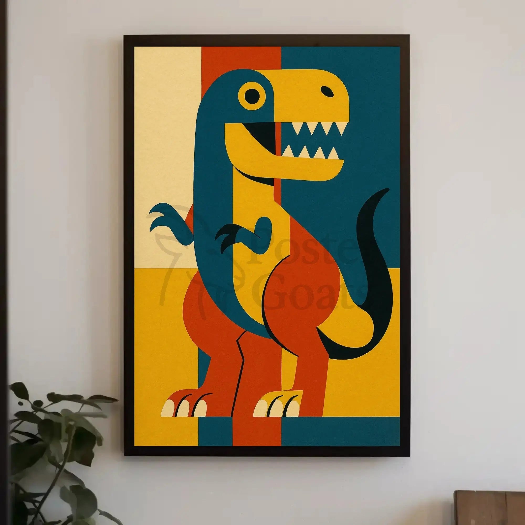 Playful Dinosaur Geometric Design Animal Poster PosterGoat
