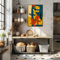 Playful Dinosaur Geometric Design Animal Poster PosterGoat