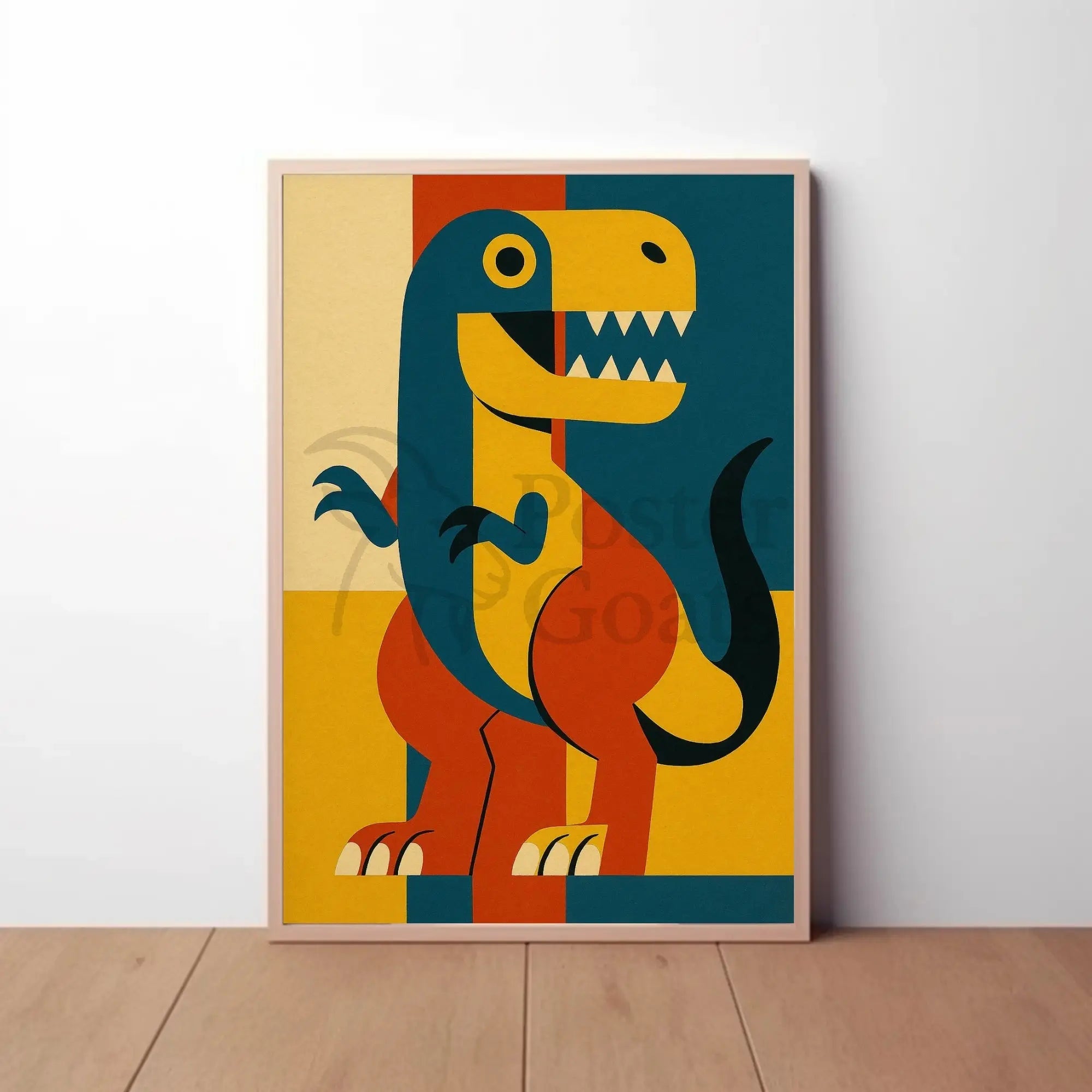 Playful Dinosaur Geometric Design Animal Poster PosterGoat
