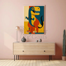 Playful Dinosaur Geometric Design Animal Poster PosterGoat