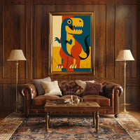 Playful Dinosaur Geometric Design Animal Poster PosterGoat