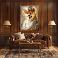 Playful Dog in Hat Artistic Poster PosterGoat