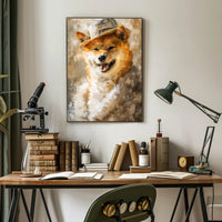 Playful Dog in Hat Artistic Poster PosterGoat