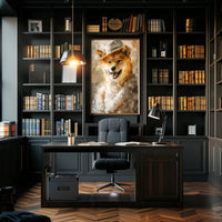 Playful Dog in Hat Artistic Poster PosterGoat