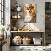 Playful Dog in Hat Artistic Poster PosterGoat