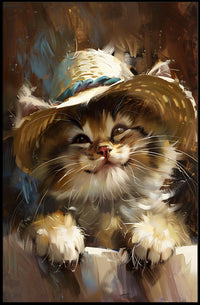 Playful Kitten in Straw Hat Animal Poster PosterGoat