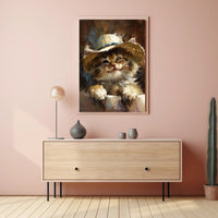 Playful Kitten in Straw Hat Animal Poster PosterGoat