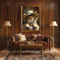Playful Kitten in Straw Hat Animal Poster PosterGoat