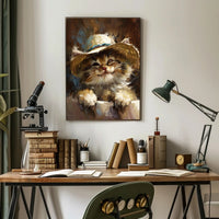 Playful Kitten in Straw Hat Animal Poster PosterGoat