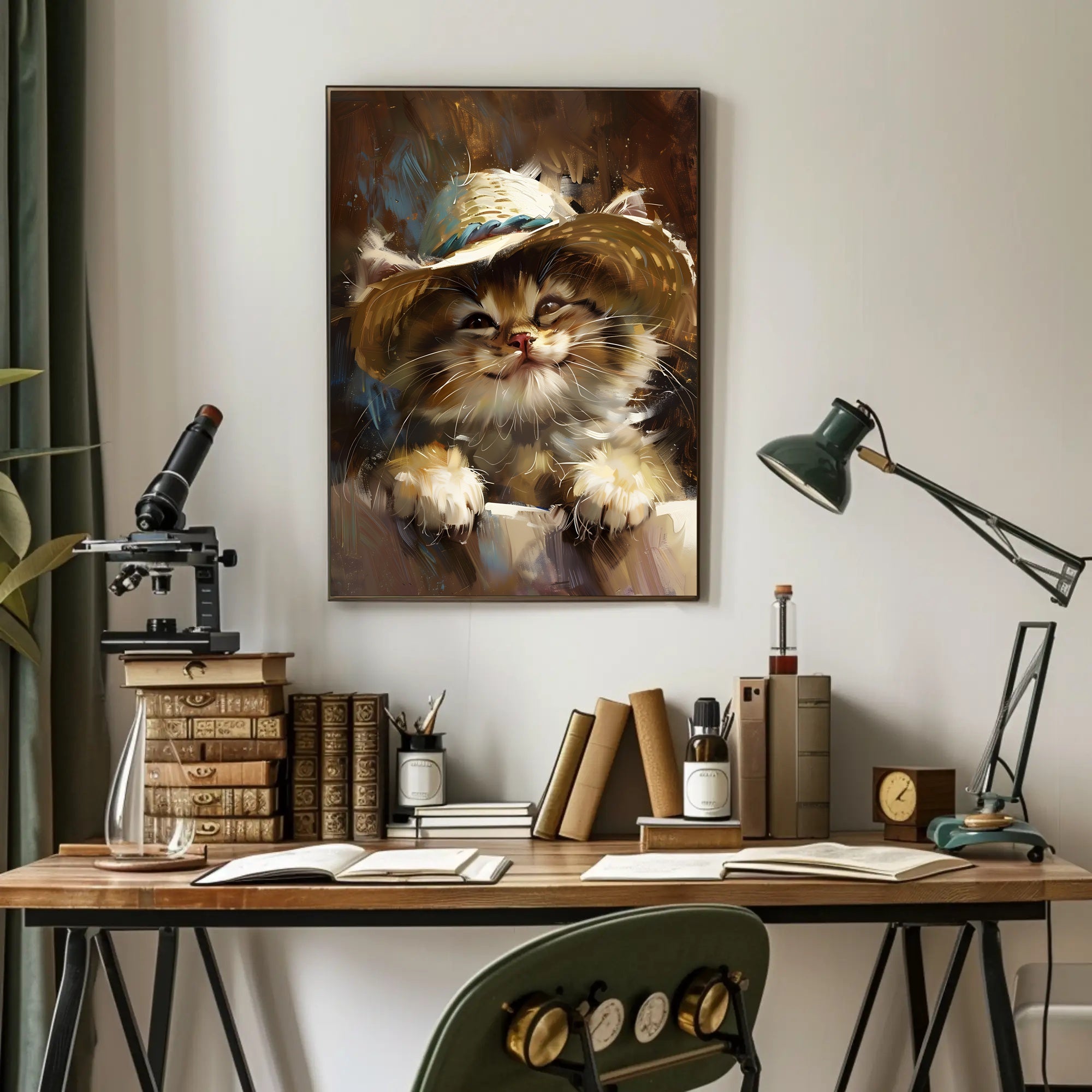 Playful Kitten in Straw Hat Animal Poster PosterGoat