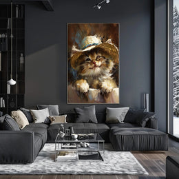 Playful Kitten in Straw Hat Animal Poster PosterGoat
