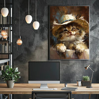 Playful Kitten in Straw Hat Animal Poster PosterGoat