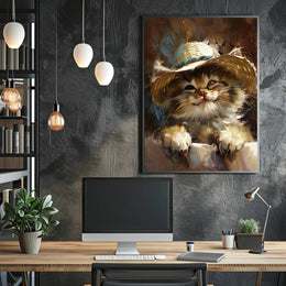 Playful Kitten in Straw Hat Animal Poster PosterGoat