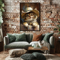 Playful Kitten in Straw Hat Animal Poster PosterGoat
