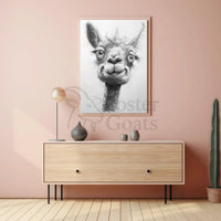 Playful Llama Pencil Drawing Artistic Animal Poster PosterGoat