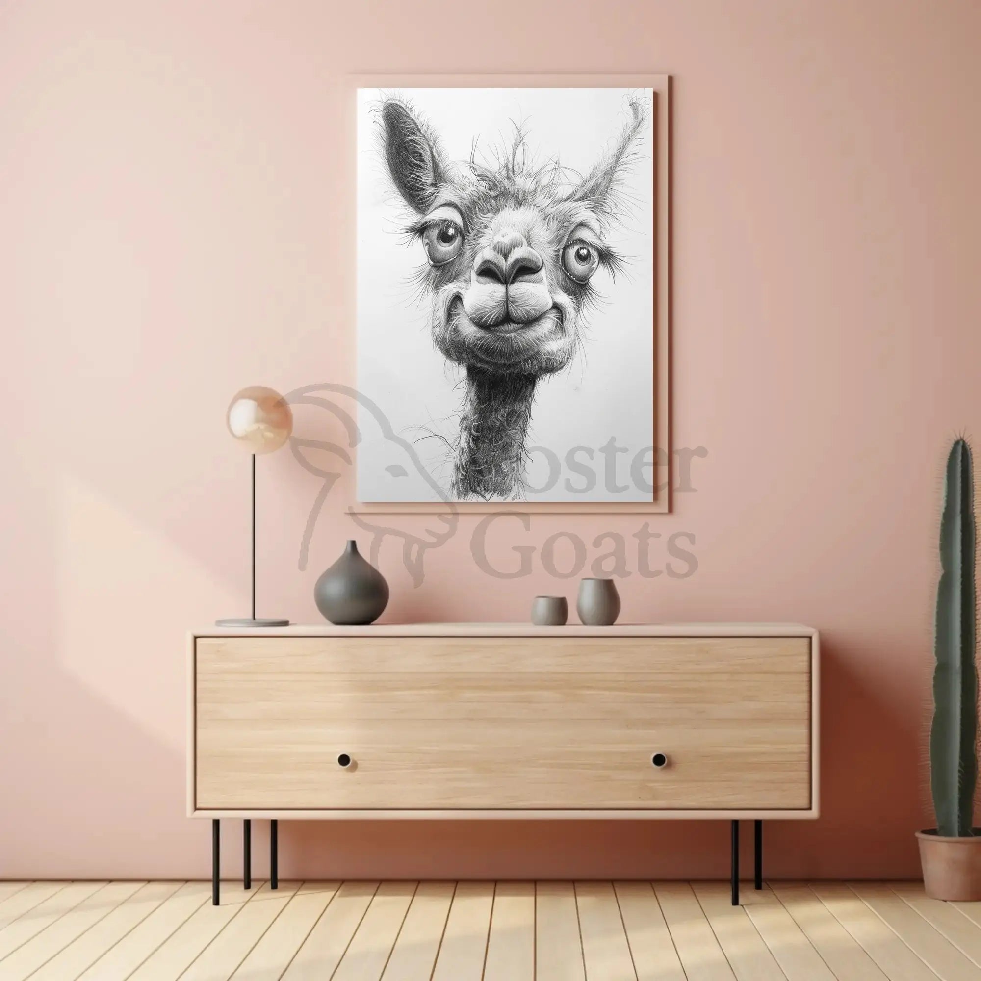 Playful Llama Pencil Drawing Artistic Animal Poster PosterGoat