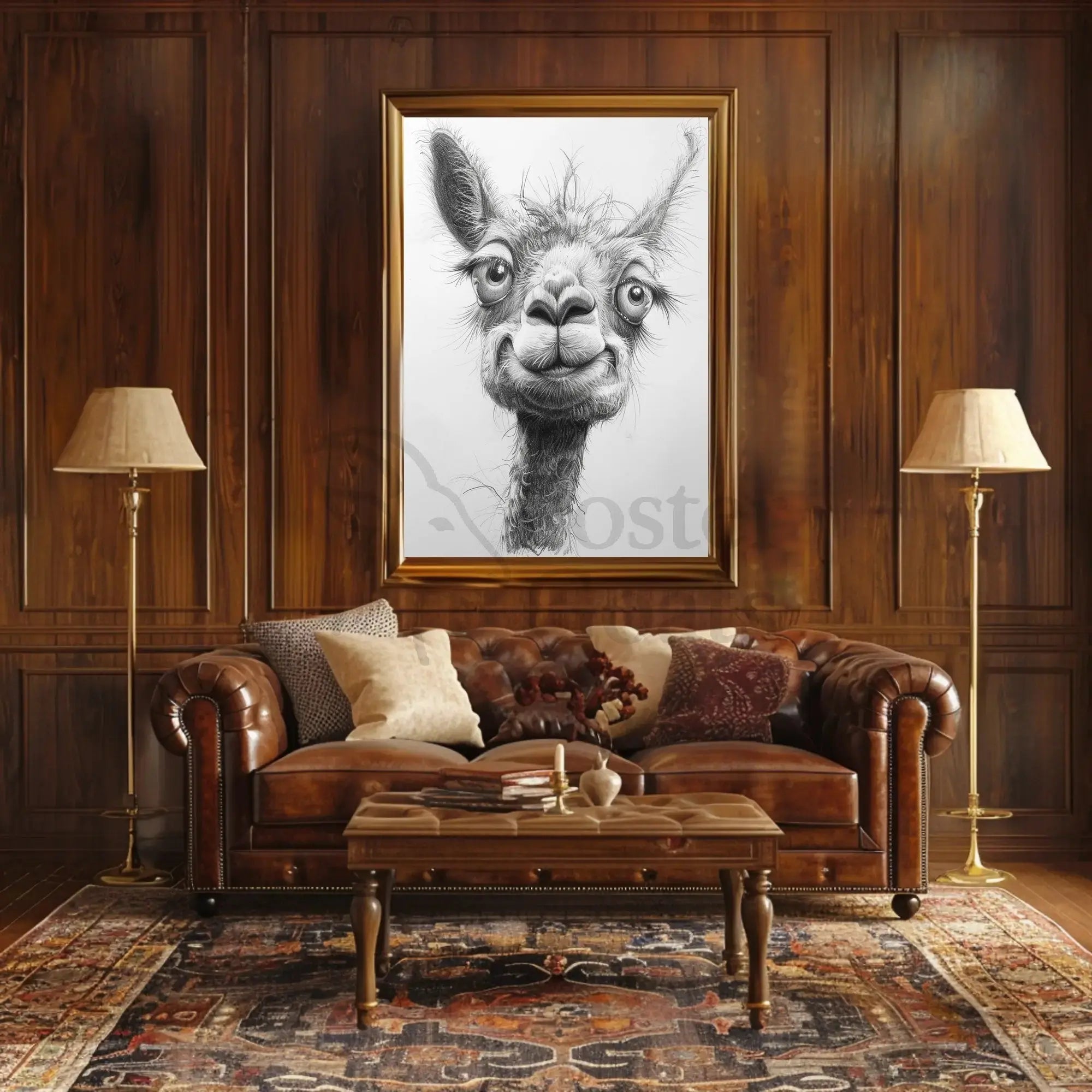 Playful Llama Pencil Drawing Artistic Animal Poster PosterGoat