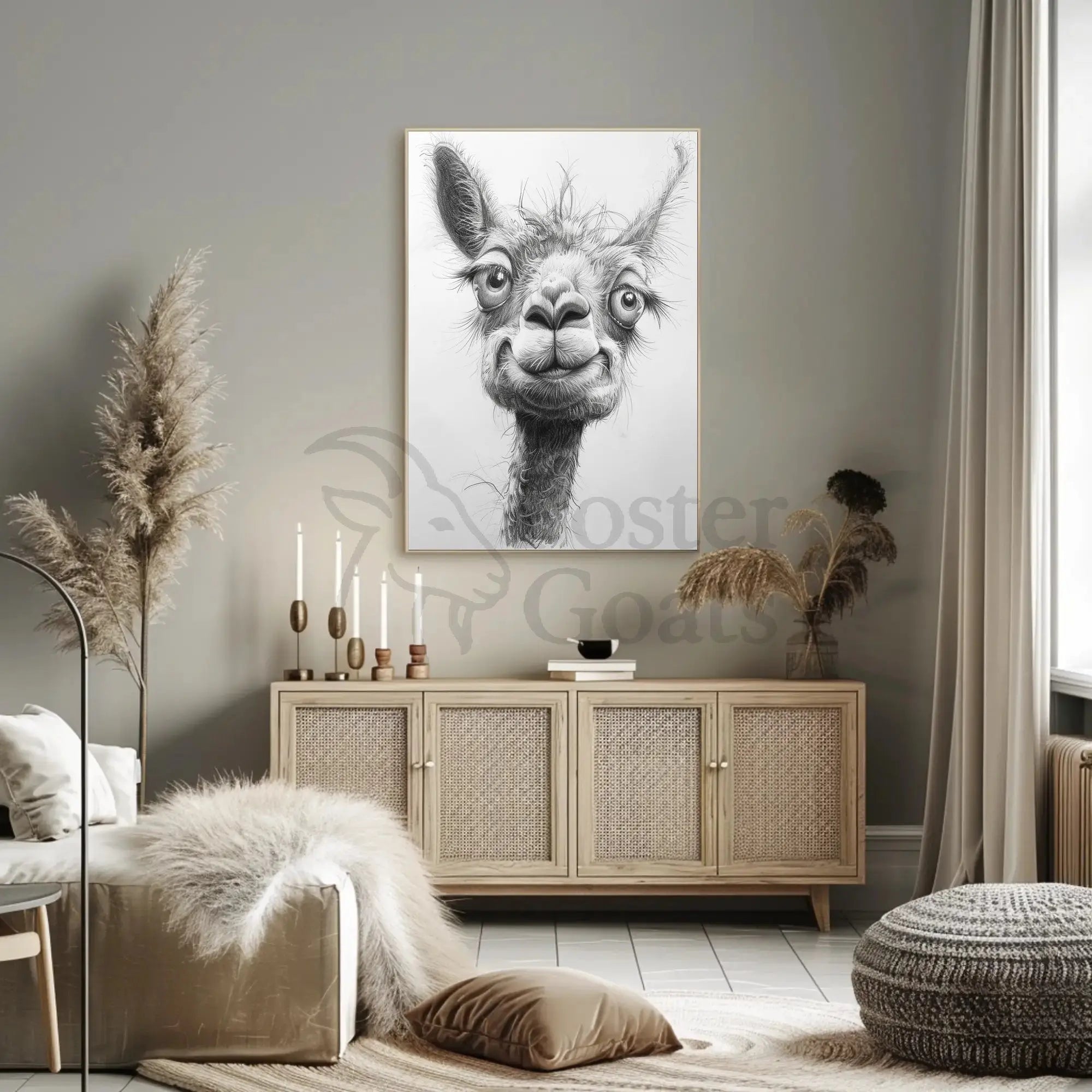 Playful Llama Pencil Drawing Artistic Animal Poster PosterGoat