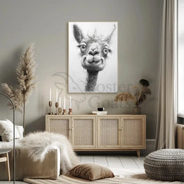 Playful Llama Pencil Drawing Artistic Animal Poster PosterGoat