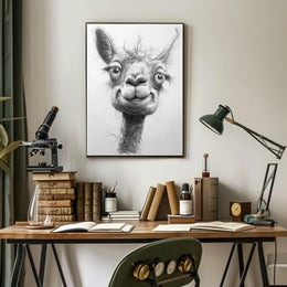 Playful Llama Pencil Drawing Artistic Animal Poster PosterGoat