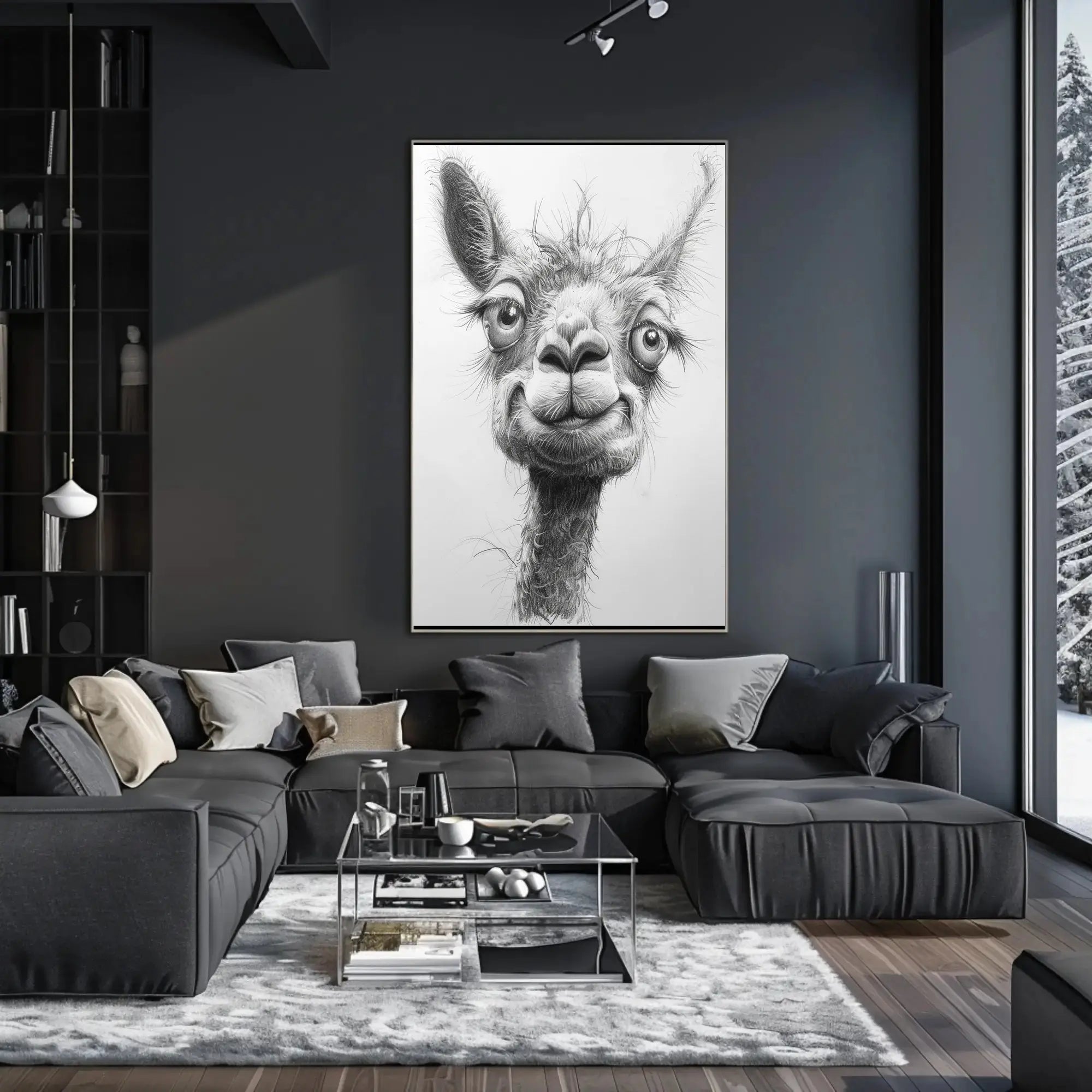 Playful Llama Pencil Drawing Artistic Animal Poster PosterGoat