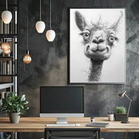 Playful Llama Pencil Drawing Artistic Animal Poster PosterGoat