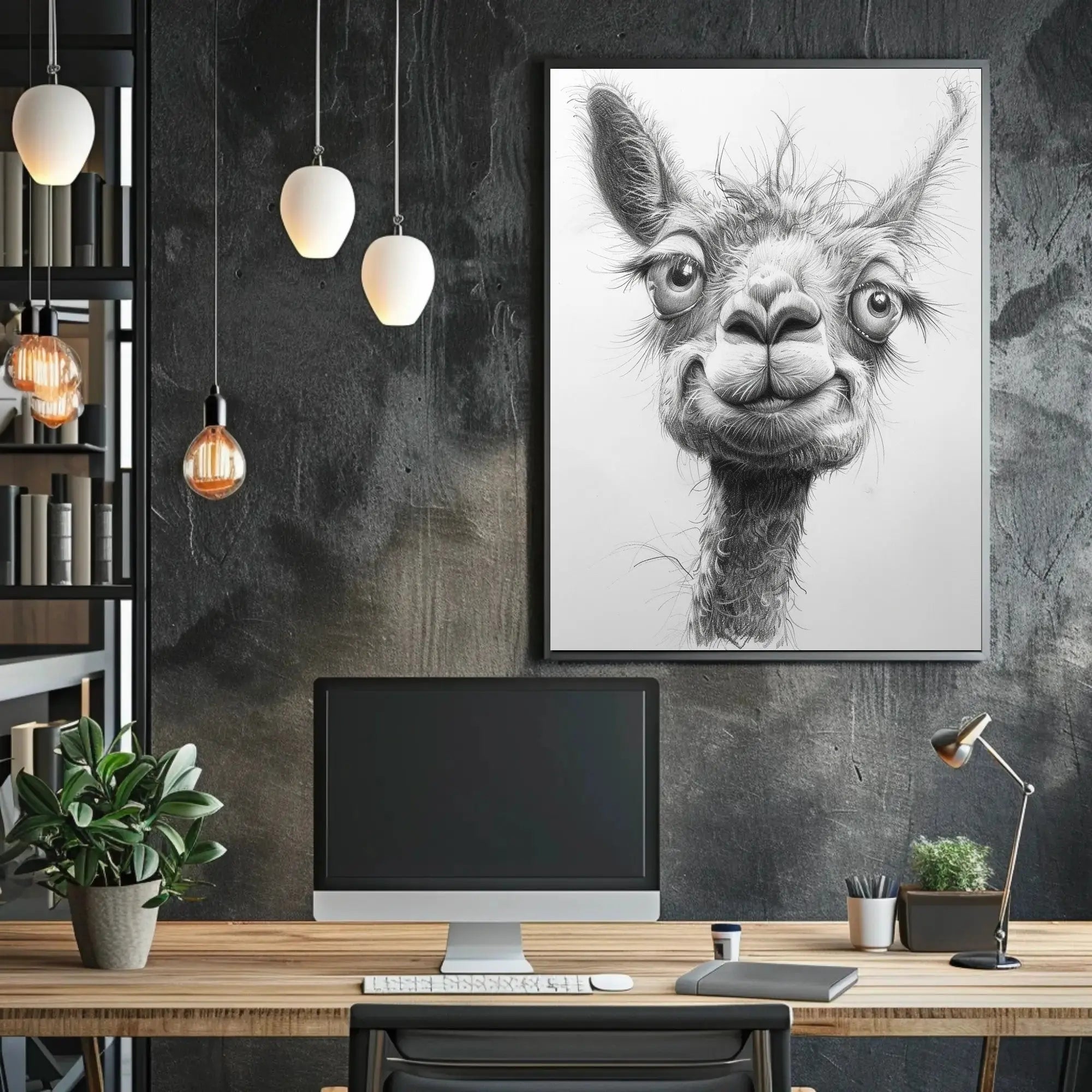 Playful Llama Pencil Drawing Artistic Animal Poster PosterGoat