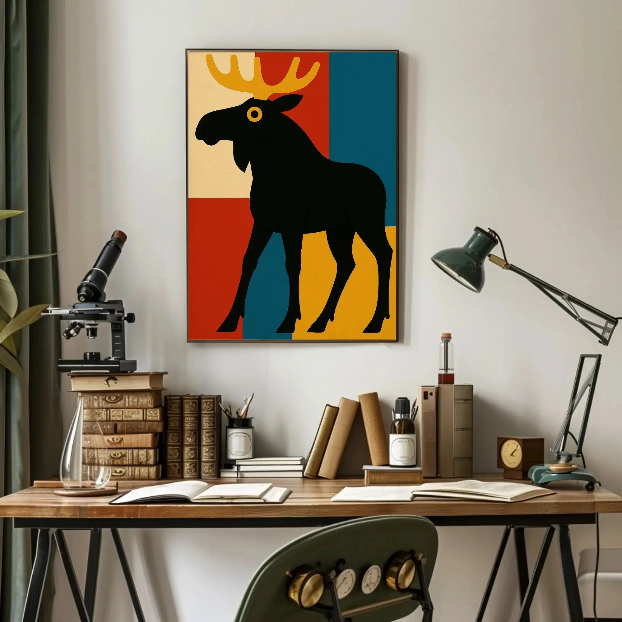 Playful Moose Art with Mid-Century Modern Vibes Poster PosterGoat