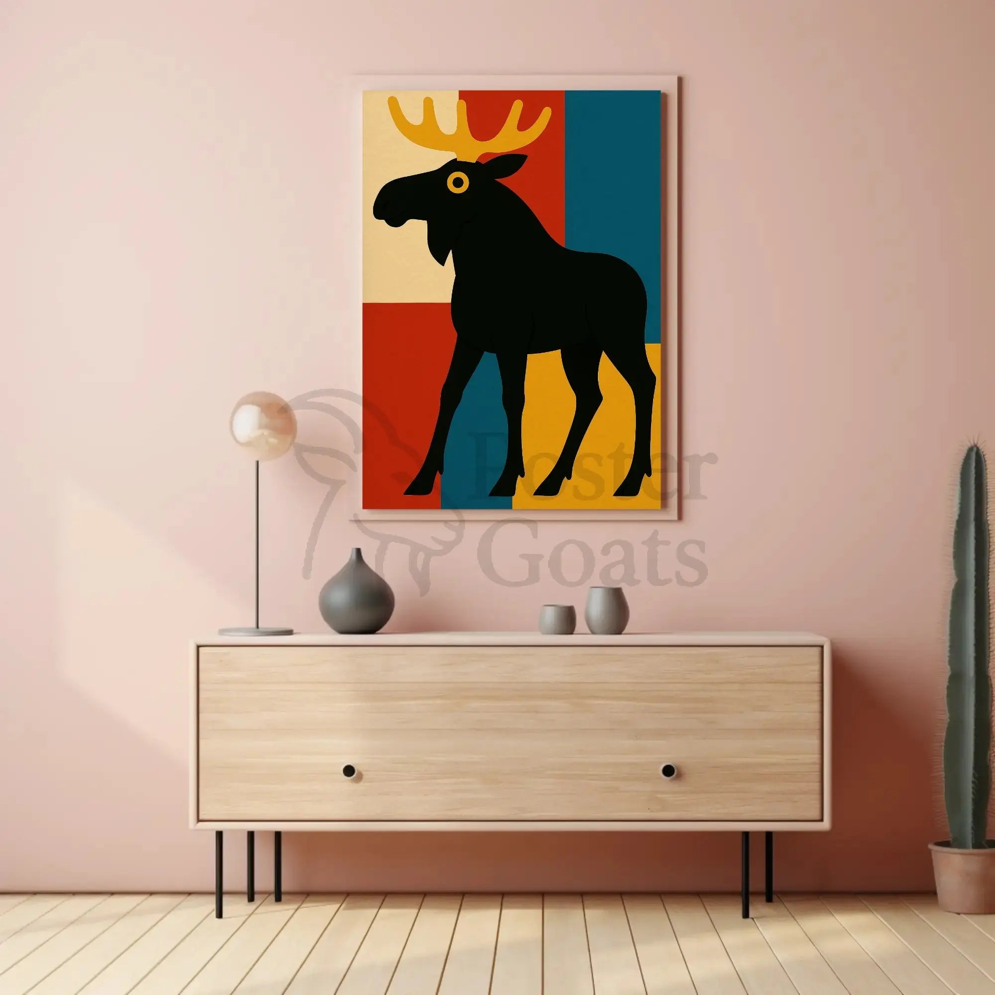Playful Moose Art with Mid-Century Modern Vibes Poster PosterGoat