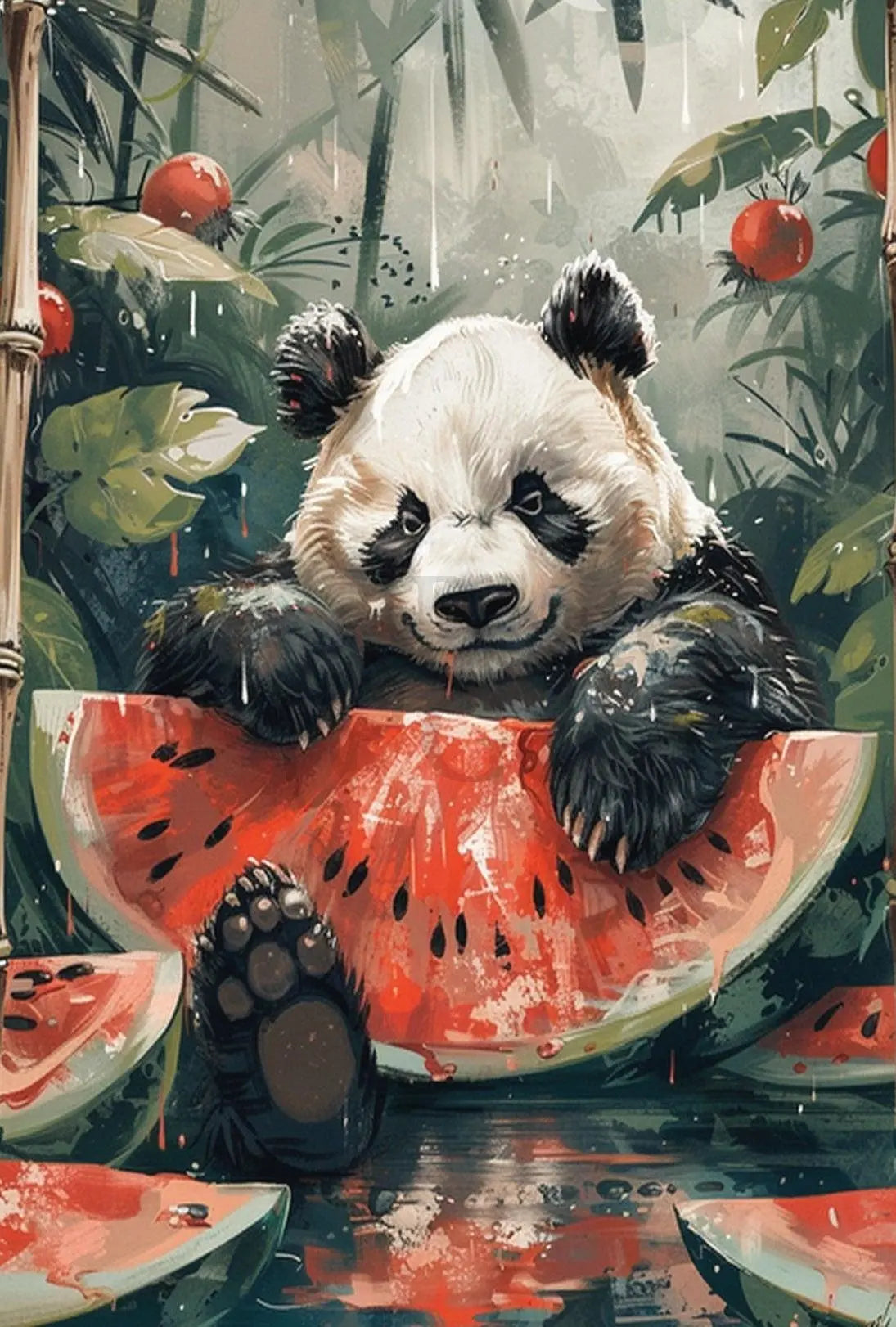 Playful Panda in Jungle Scene Animal Poster PosterGoat