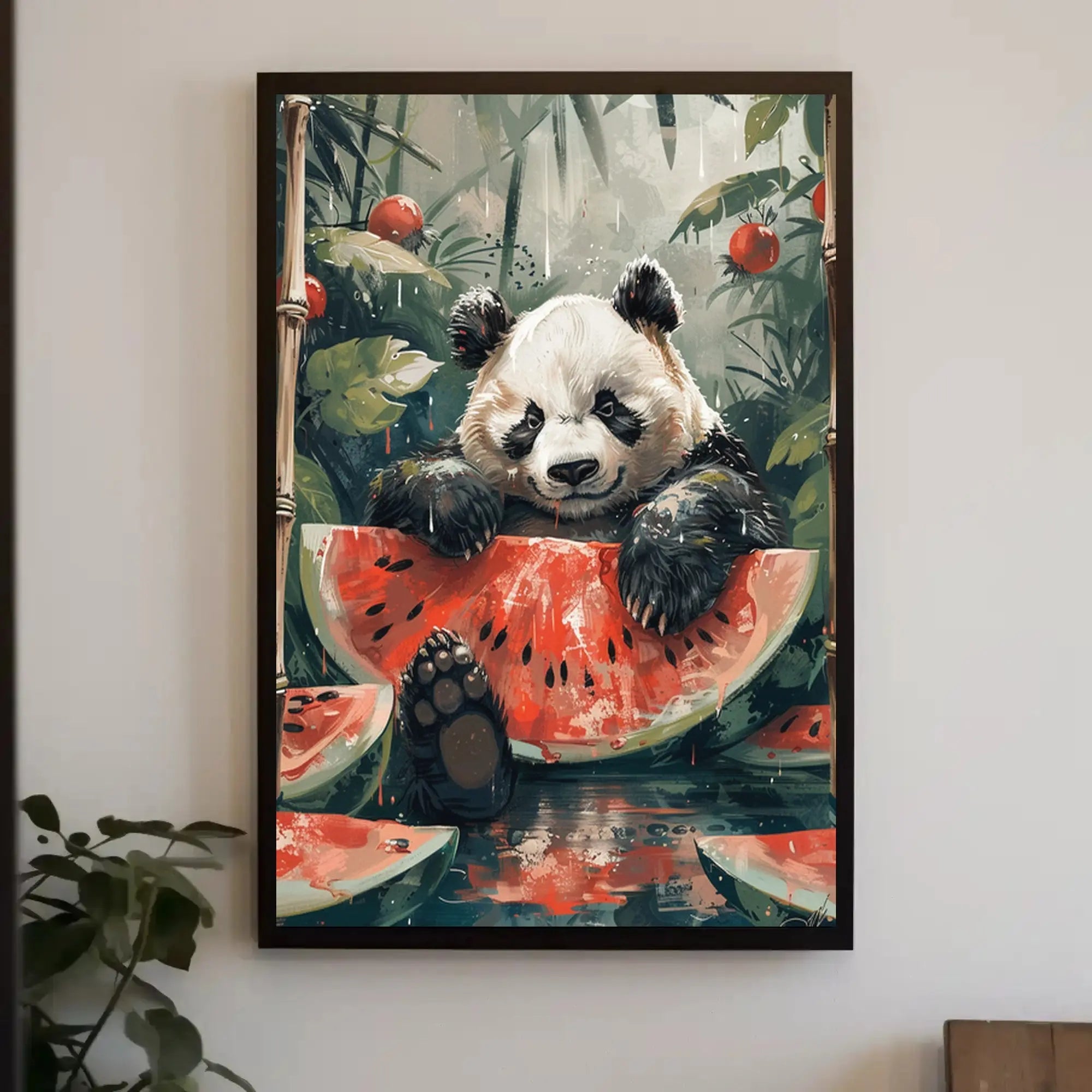 Playful Panda in Jungle Scene Animal Poster PosterGoat