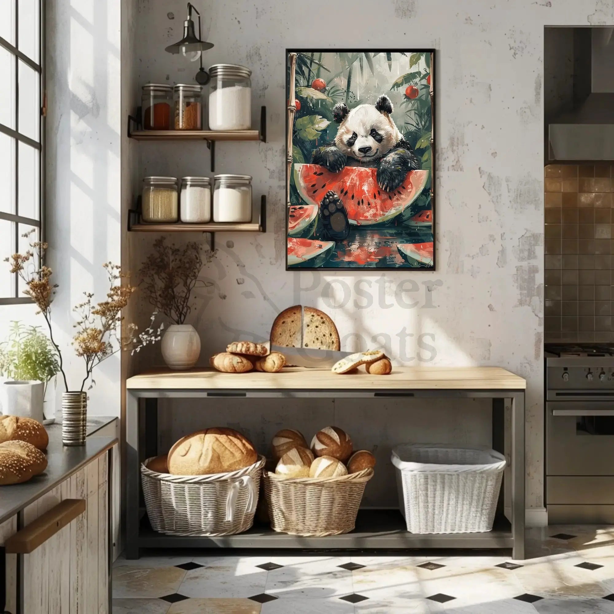 Playful Panda in Jungle Scene Animal Poster PosterGoat
