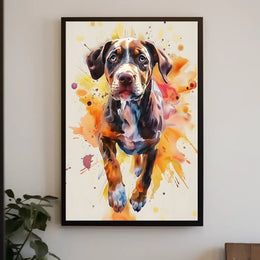 Playful Puppy in Vibrant Watercolor Animal Poster PosterGoat