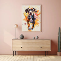 Playful Puppy in Vibrant Watercolor Animal Poster PosterGoat