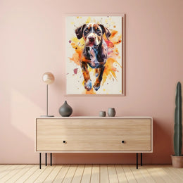 Playful Puppy in Vibrant Watercolor Animal Poster PosterGoat