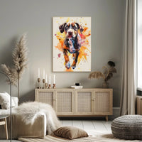 Playful Puppy in Vibrant Watercolor Animal Poster PosterGoat