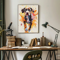 Playful Puppy in Vibrant Watercolor Animal Poster PosterGoat