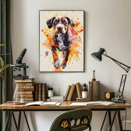 Playful Puppy in Vibrant Watercolor Animal Poster PosterGoat