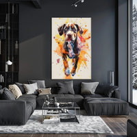 Playful Puppy in Vibrant Watercolor Animal Poster PosterGoat